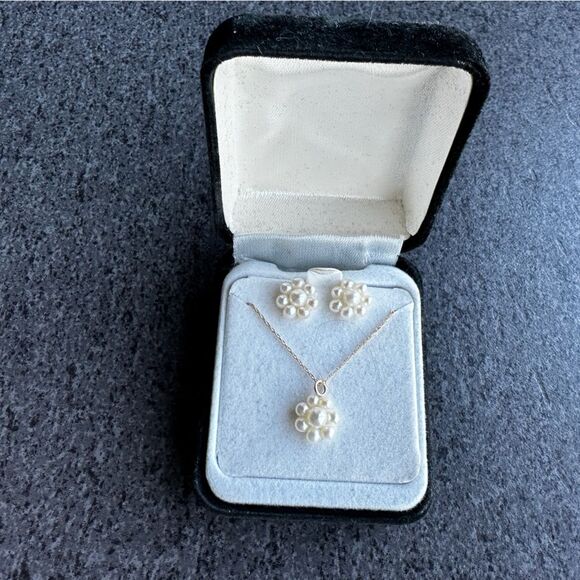 NWT 14K Gold Pearl Flower Earrings + 10K Necklace Bridal Set / Everyday Elegance - Picture 14 of 14